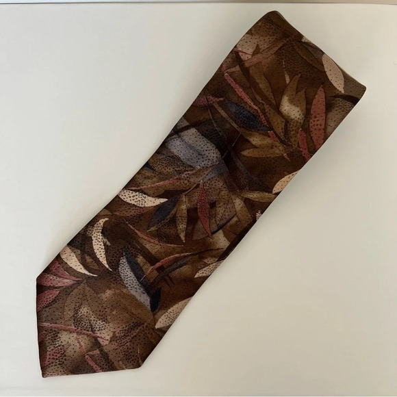 Christian Dior Monsieur Brown Abstract Leaf Nature Print Office Necktie Mens Tie - Picture 1 of 7